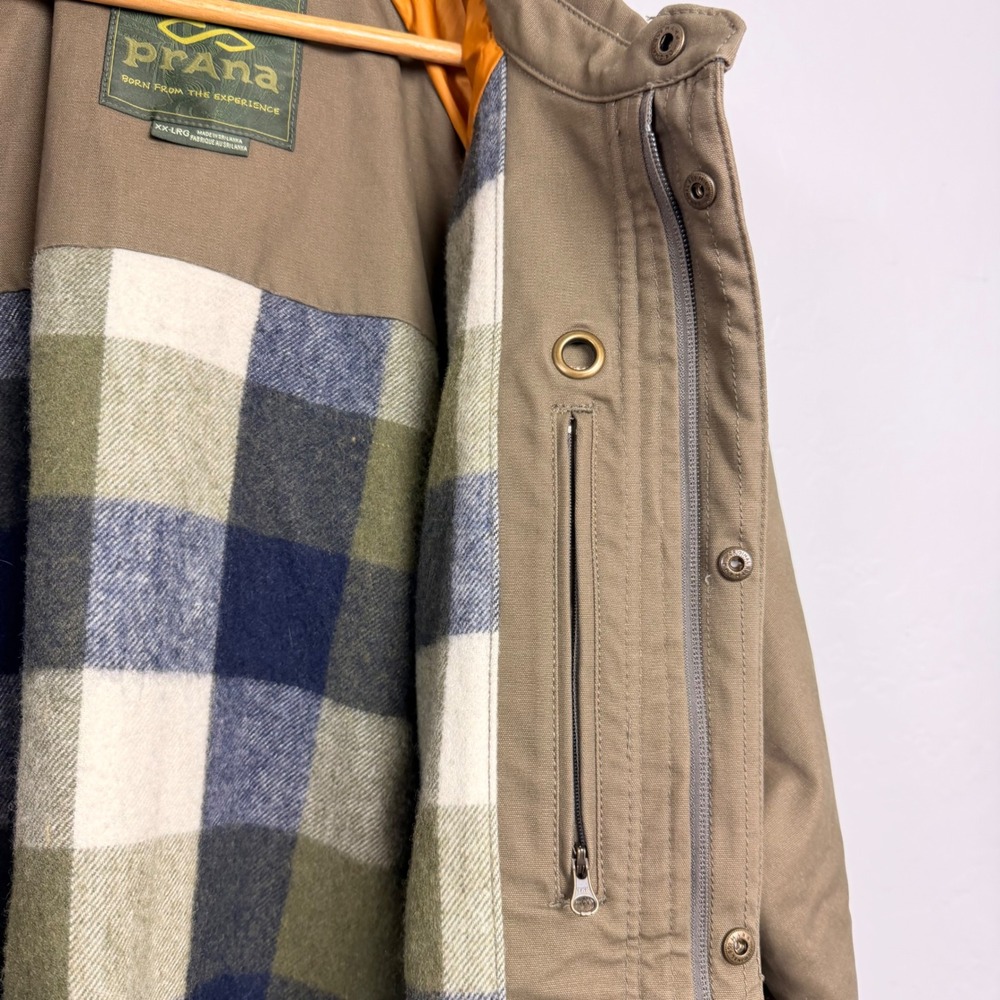 PrAna Mens XXL Khaki Brown Canvas Flannel Lined Full Zip Work Jacket Coat - Picture 7 of 12